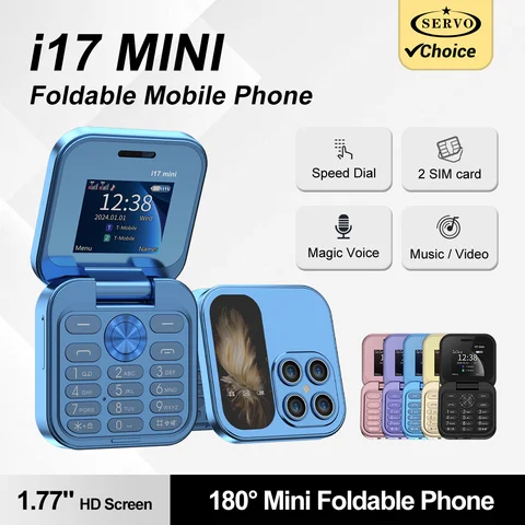 SERVO I17 Mini Dual SIM Card Flip Mobile Phone 2G GSM Magic Voice FM Radio Speed Dial Video Player Flashlight Foldable Cellphone