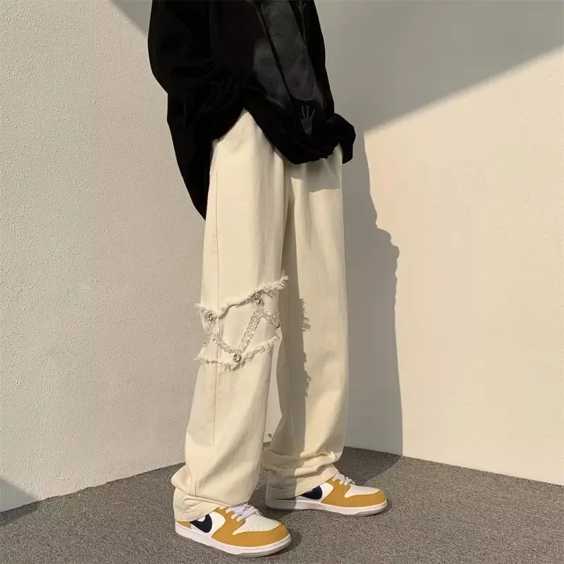2022 new fashion casual slit pants spring men's straight wide leg pants chain decoration washed cotton pants apricot / Black
2022 new fashion casual slit pants spring men's straight wide leg pants chain decoration washed cotton pants apricot / Black