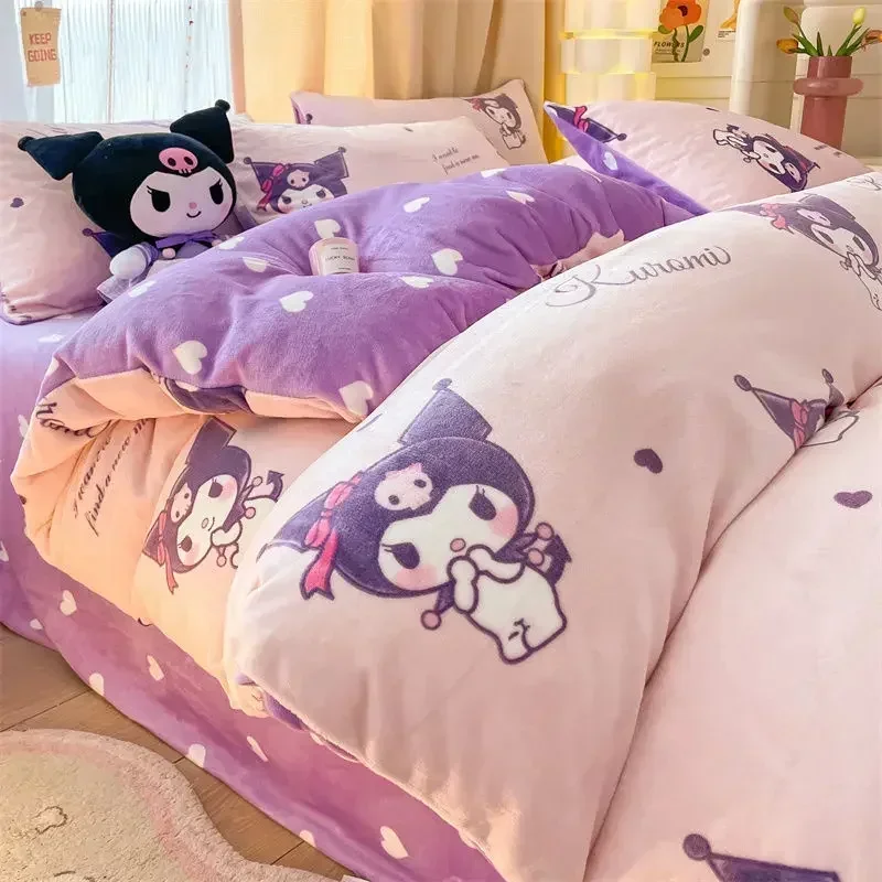Winter new Kuromi milk velvet cartoon three-piece double-sided velvet quilt cover comfortable and skin-friendly student bedding
Winter new Kuromi milk velvet cartoon three-piece double-sided velvet quilt cover comfortable and skin-friendly student bedding
