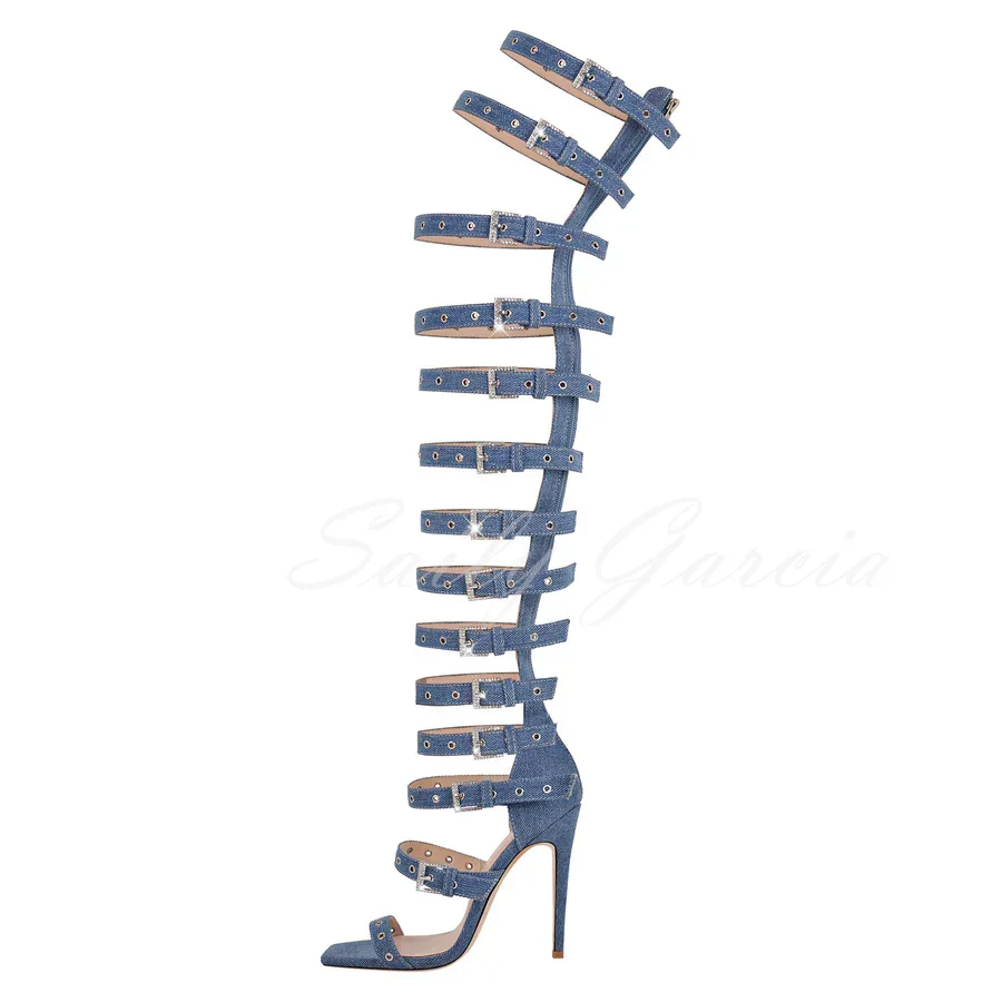 Denim Hollow Buckle Starp Thigh Stiletto Bootie Women Square Toe Back Zipper Over The Knee Boot Runway Long Boot Sandals
Denim Hollow Buckle Starp Thigh Stiletto Bootie Women Square Toe Back Zipper Over The Knee Boot Runway Long Boot Sandals