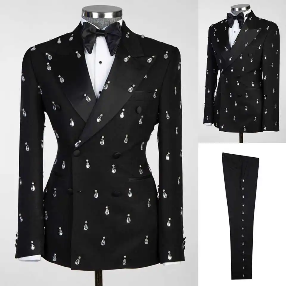 Large Crystal Groom Wedding Tuxedos2 Pieces Slim Fit Black Double Breasted Mens Suits Banquet Formal Wear
Large Crystal Groom Wedding Tuxedos2 Pieces Slim Fit Black Double Breasted Mens Suits Banquet Formal Wear