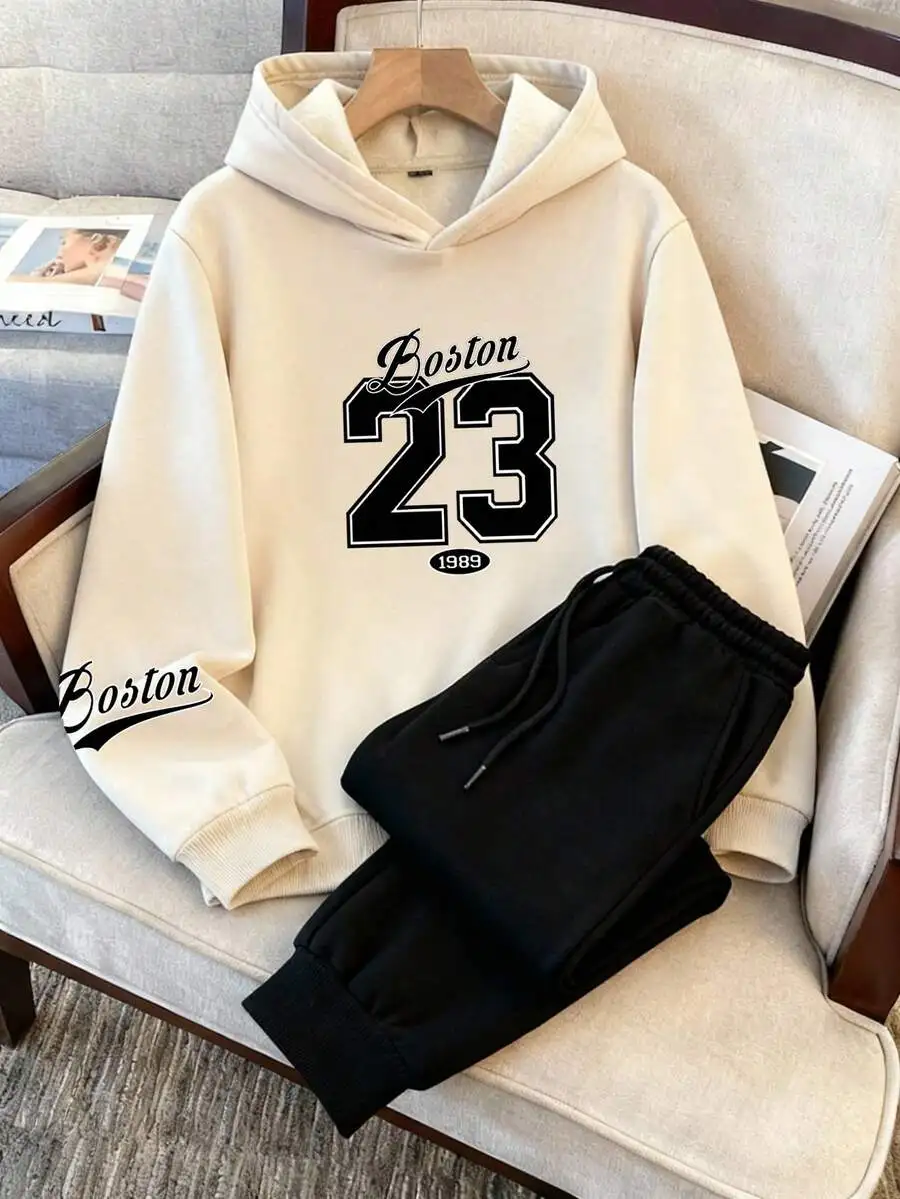 Mens White Hoodie With Boston 23 Print And Black Sweatpants Set Casual Autumn Winter
Mens White Hoodie With Boston 23 Print And Black Sweatpants Set Casual Autumn Winter