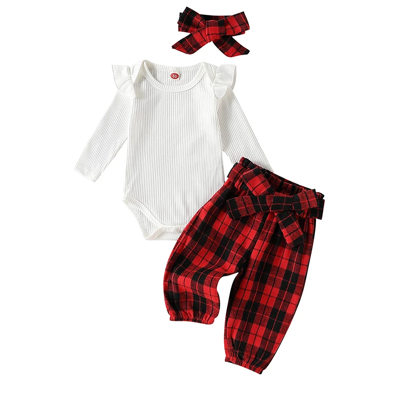 Baby Girls Christmas 3 Piece Outfit Ribbed Long Sleeves Romper and Plaid Pants with Belt Headband Set Cute Clothes
Baby Girls Christmas 3 Piece Outfit Ribbed Long Sleeves Romper and Plaid Pants with Belt Headband Set Cute Clothes
