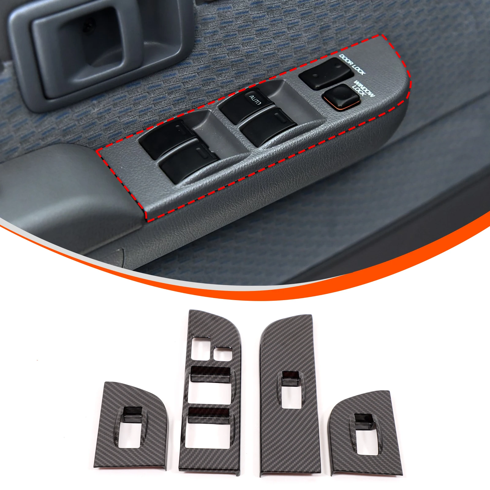For Toyota LC76 2007+ models, glass lifting window button decorative frame interior accessories, carbon fiber pattern
For Toyota LC76 2007+ models, glass lifting window button decorative frame interior accessories, carbon fiber pattern