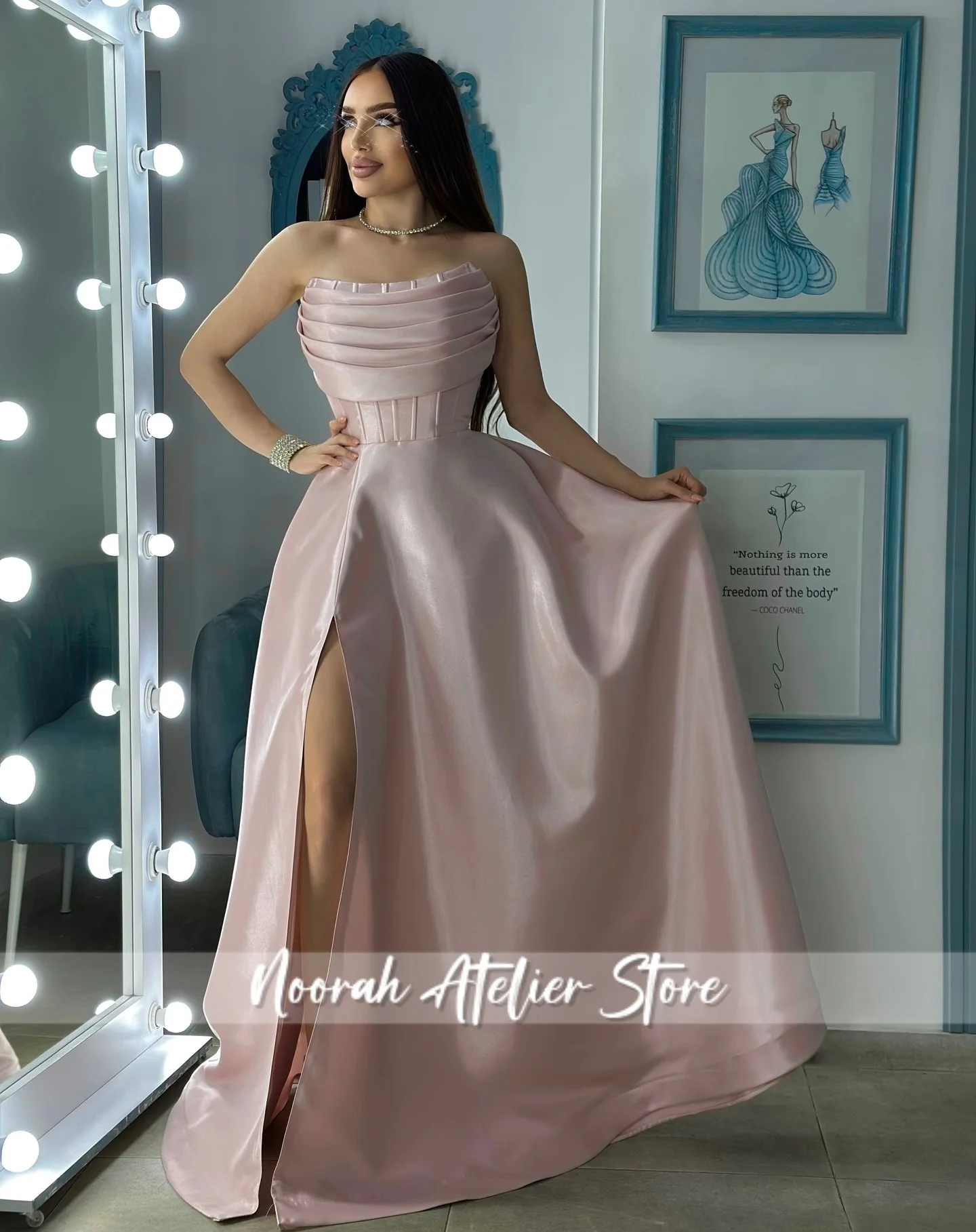 New Elegant Pink Strapless Prom Dresses High Slit Wedding Dress Party Gown Aline Evening Gown فساتين سهرات Customized
New Elegant Pink Strapless Prom Dresses High Slit Wedding Dress Party Gown Aline Evening Gown فساتين سهرات Customized