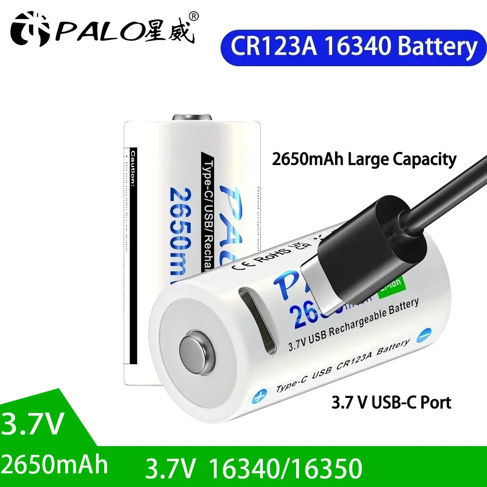 PALO 2650mWh 3.7V 16340 16350 CR123A Li-Ion Rechargeable Battery whith USB Inport Rechargeable RCR123 CR123 Btteries For Flashl
PALO 2650mWh 3.7V 16340 16350 CR123A Li-Ion Rechargeable Battery whith USB Inport Rechargeable RCR123 CR123 Btteries For Flashl