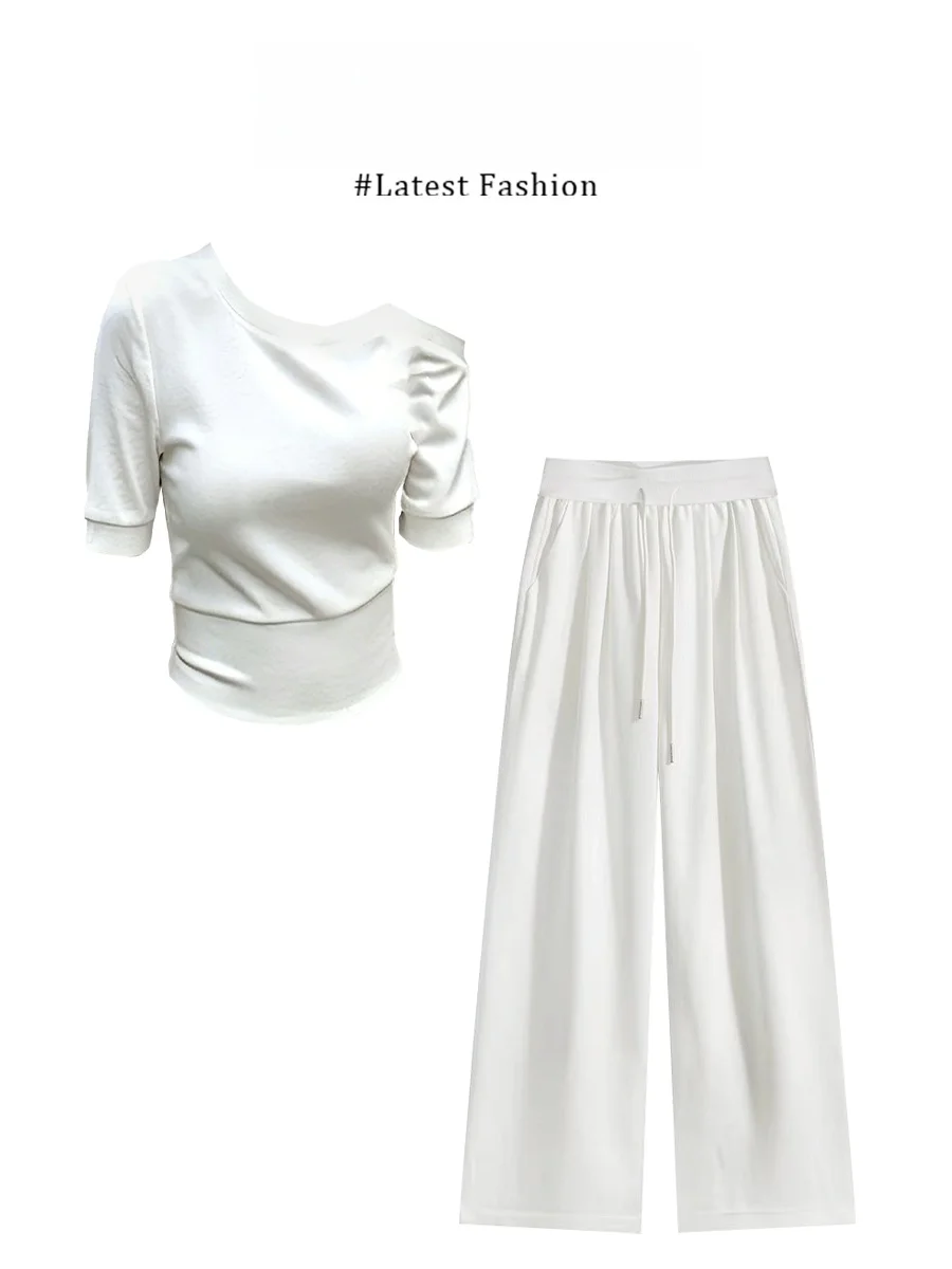 Parkyeon Design Casual Fashion Set Short Sleeve Wide Leg Pants Shoulder Oblique Slimming Top And Bottoms Ensemble for Women
Parkyeon Design Casual Fashion Set Short Sleeve Wide Leg Pants Shoulder Oblique Slimming Top And Bottoms Ensemble for Women