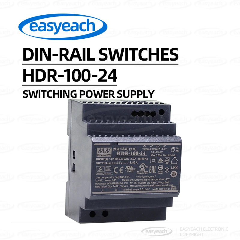 MEAN WELL HDR-100-12V/15/24V/48V DIN-Rail DC 100W DR100 Step-Up Switching Power Supply
MEAN WELL HDR-100-12V/15/24V/48V DIN-Rail DC 100W DR100 Step-Up Switching Power Supply