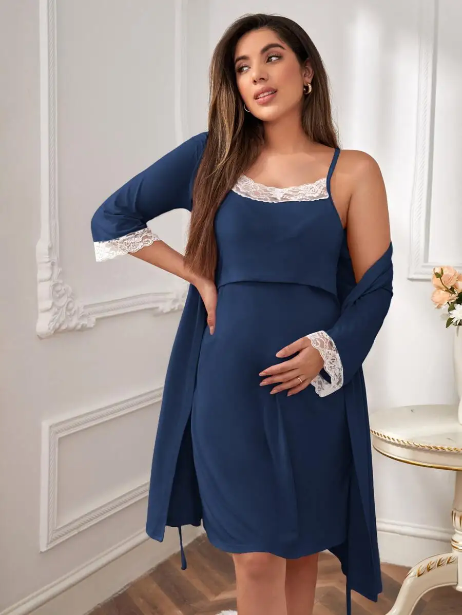 Maternity Lace Trim Robe And Slip Dress Set For Women Fall Winter
Maternity Lace Trim Robe And Slip Dress Set For Women Fall Winter
