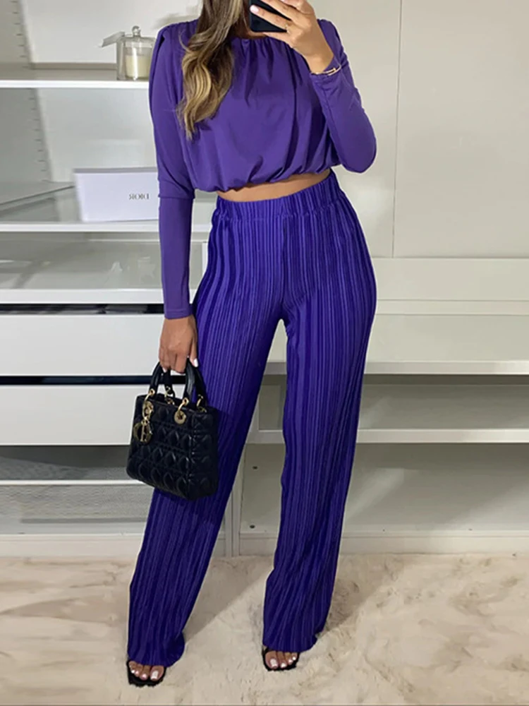 2023 Fashion Street Office Two Pieces Pleated Temperament Sets For Women Long Sleeve Blouse+High Waist Pants Solid Elegant Suits
2023 Fashion Street Office Two Pieces Pleated Temperament Sets For Women Long Sleeve Blouse+High Waist Pants Solid Elegant Suits