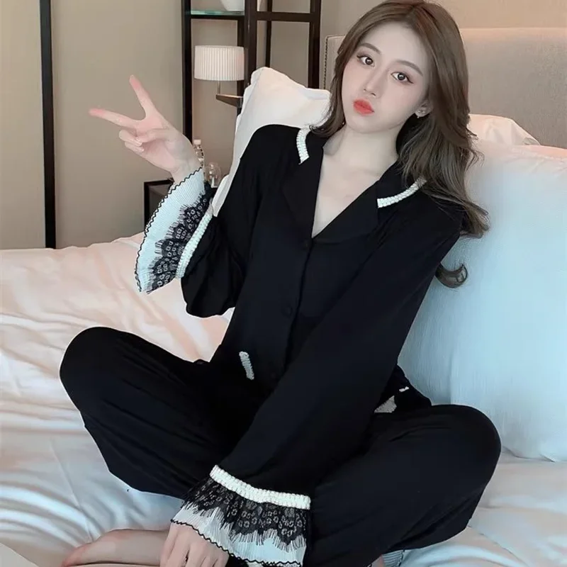 Pajamas Women's Spring and Autumn Long-Sleeved Trousers Set Sexy Lace Lace Pajamas Homewear New Casual Pajamas Homewear Set
Pajamas Women's Spring and Autumn Long-Sleeved Trousers Set Sexy Lace Lace Pajamas Homewear New Casual Pajamas Homewear Set