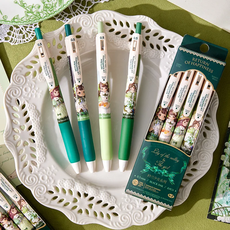 4pcs Lily of The Valley & The Girl Gel Pens Set Super Tiny Nib 0.5mm Ballpoint Black Color Ink for Writing A7436
4pcs Lily of The Valley & The Girl Gel Pens Set Super Tiny Nib 0.5mm Ballpoint Black Color Ink for Writing A7436