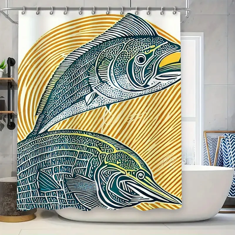 Fishing Decor Shower Curtain Modern Fish Print Blue Yellow Water Resistant Fabric Bath Rug Decoration Cover Perfect Gift for Fis
Fishing Decor Shower Curtain Modern Fish Print Blue Yellow Water Resistant Fabric Bath Rug Decoration Cover Perfect Gift for Fis