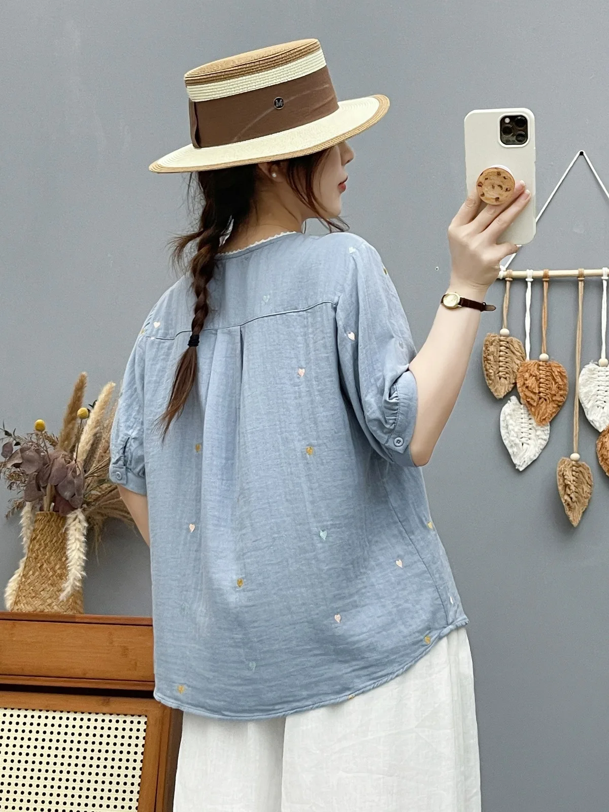 New 2026 Summer Women Cotton Yarn Short Sleeve Shirt, Stand Lace Embroidery, Mori Girl Fashion Casual Soft Loose Blouse T66126CC
New 2026 Summer Women Cotton Yarn Short Sleeve Shirt, Stand Lace Embroidery, Mori Girl Fashion Casual Soft Loose Blouse T66126CC