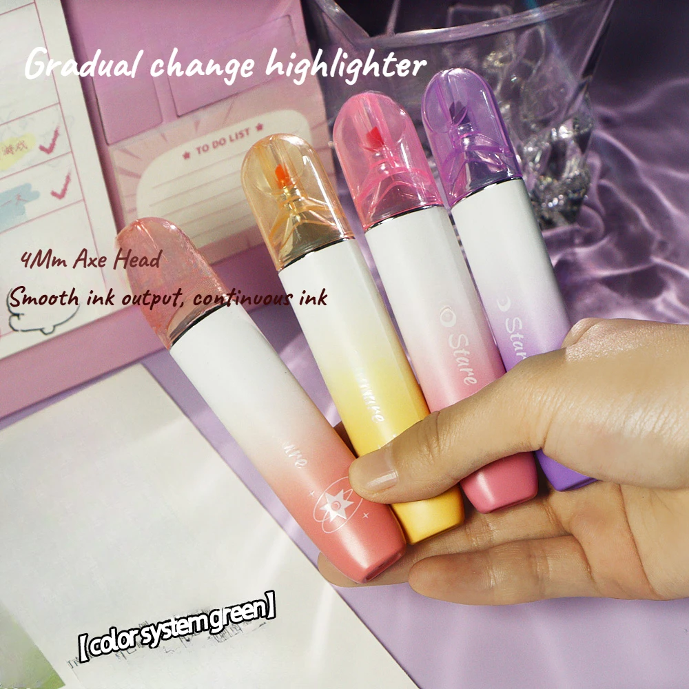 4Pcs Gradient Fluorescent Pen Cool Warm Dual Color High Beauty Key Marking Pen Coloring Axe shaped Pen Head Set
4Pcs Gradient Fluorescent Pen Cool Warm Dual Color High Beauty Key Marking Pen Coloring Axe shaped Pen Head Set