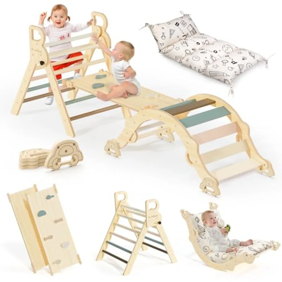 Pikler Triangle Set with Cushion 8-in-1 Climbing Toys for Toddlers Montessori Philosophy Play Jungle Gym with Arch Ramp Ladder
Pikler Triangle Set with Cushion 8-in-1 Climbing Toys for Toddlers Montessori Philosophy Play Jungle Gym with Arch Ramp Ladder