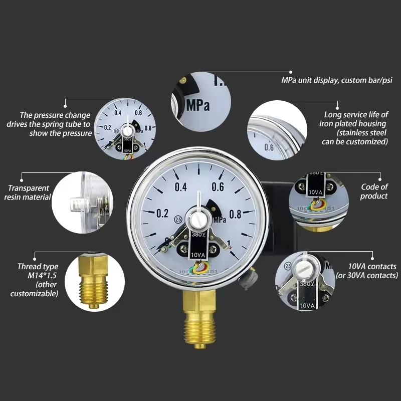Construction Machinery Use 6 Bar NPT1/4 Copper Joint Pressure Meter Laboratory 62.5mm Electric Contact Pressure Gauge
Construction Machinery Use 6 Bar NPT1/4 Copper Joint Pressure Meter Laboratory 62.5mm Electric Contact Pressure Gauge