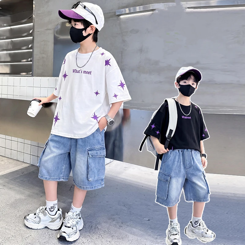 High Quality School Boys Top and Bottom Clothes Set T-shirt And Denim Shorts 2 PCS Suit Kids Child Luxury Summer Clothing 5-13 Y
High Quality School Boys Top and Bottom Clothes Set T-shirt And Denim Shorts 2 PCS Suit Kids Child Luxury Summer Clothing 5-13 Y