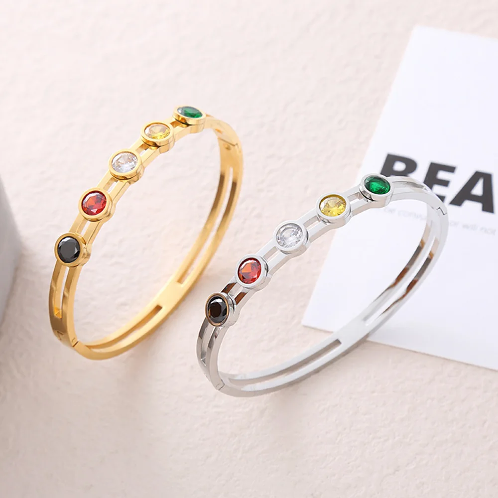 316L Stainless Steel bangles for Women Colorful Zircon Cuff Bracelet Simple Gold Plated Jewelry Accessories Wedding Party Gift
316L Stainless Steel bangles for Women Colorful Zircon Cuff Bracelet Simple Gold Plated Jewelry Accessories Wedding Party Gift