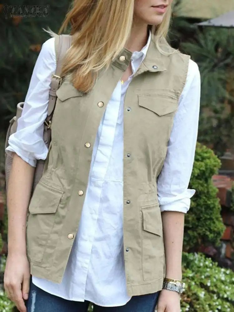 ZANZEA Women Sleeveless Waistcoat Korean Fashion Stand Collar Vest Casual Pockets Solid Tank Outwear 2024 Summer Waist Overalls
ZANZEA Women Sleeveless Waistcoat Korean Fashion Stand Collar Vest Casual Pockets Solid Tank Outwear 2024 Summer Waist Overalls