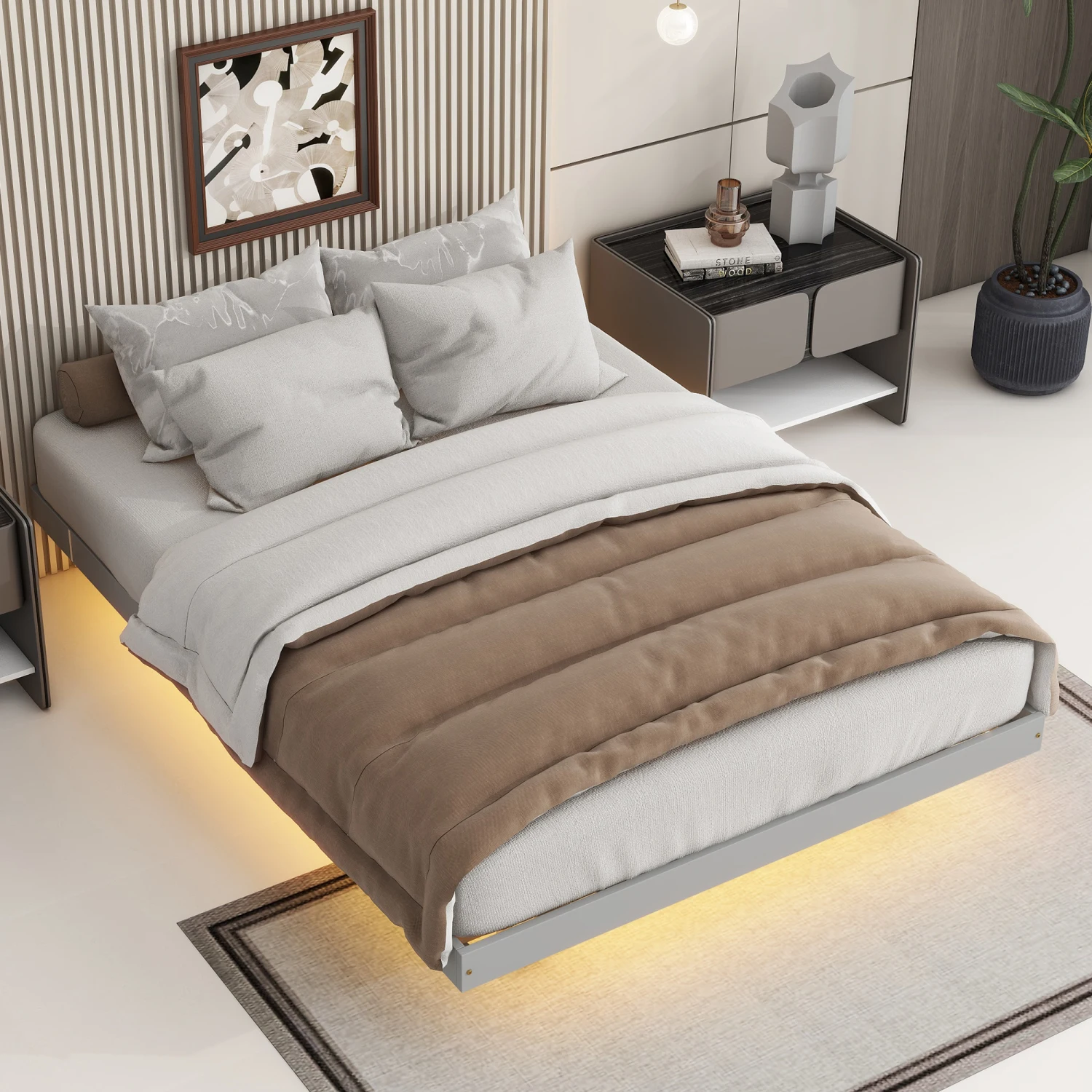 Full Size Floating Bed with LED Lights Underneath,Modern Full Size Low Profile Platform Bed with LED Lights,Grey
Full Size Floating Bed with LED Lights Underneath,Modern Full Size Low Profile Platform Bed with LED Lights,Grey