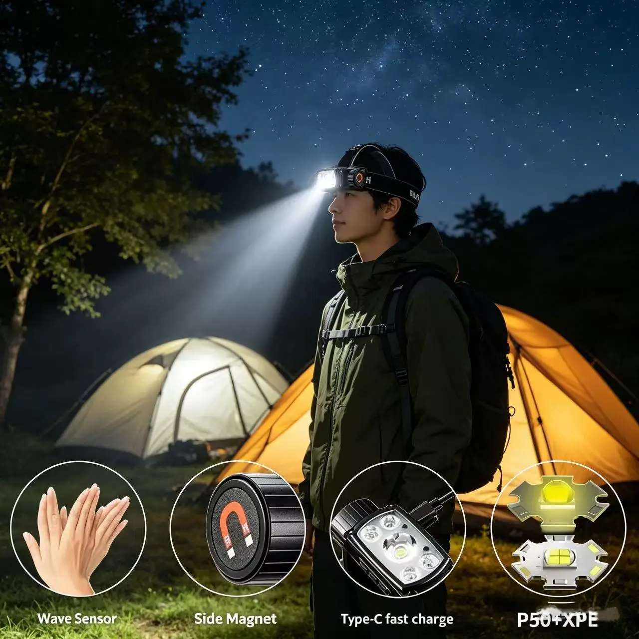 OFFBONDAGE Motion Sensor LED Headlamp 1000LM Type-C Rechargeable Headlight Waterproof Fishing Camping Hunting Head Torch
OFFBONDAGE Motion Sensor LED Headlamp 1000LM Type-C Rechargeable Headlight Waterproof Fishing Camping Hunting Head Torch