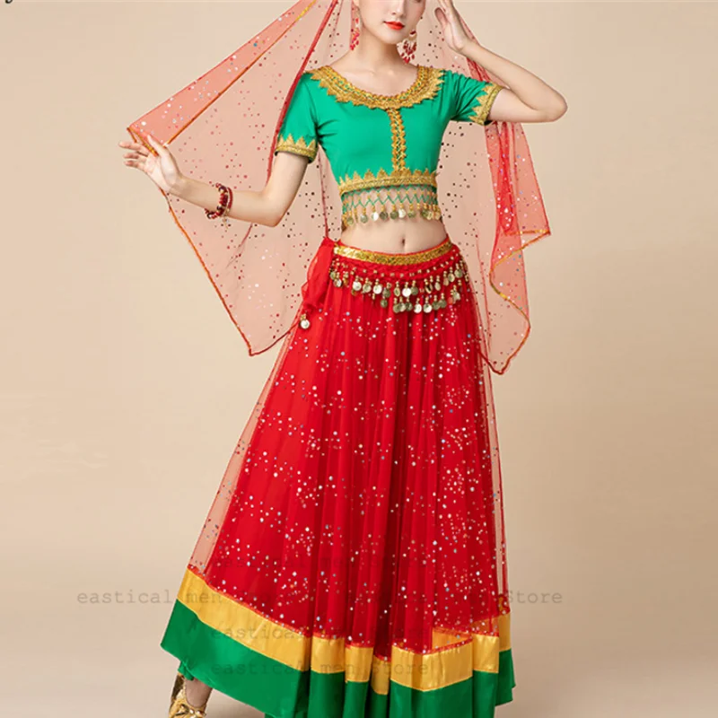 Halloween Bollywood Bellydance Rave Party Dress Up Outfit Indian Sari Belly Dance Tops Skirt Costume Uniform Performance Suit
Halloween Bollywood Bellydance Rave Party Dress Up Outfit Indian Sari Belly Dance Tops Skirt Costume Uniform Performance Suit