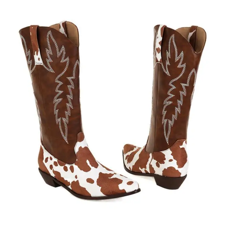 Women's Cow Print Western Cowboy Boots Fashionable Knee High Boots Rhinestone Embellished Pattern Pointed Toe Boots for Country
Women's Cow Print Western Cowboy Boots Fashionable Knee High Boots Rhinestone Embellished Pattern Pointed Toe Boots for Country
