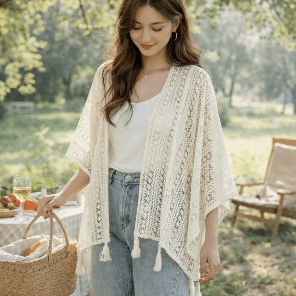 New Tassel Hollowed-out Knitwear Bohemian Sunscreen Vacation Style Shawl Ethnic Style Beach Wear Women Cape Spring Autumn
New Tassel Hollowed-out Knitwear Bohemian Sunscreen Vacation Style Shawl Ethnic Style Beach Wear Women Cape Spring Autumn