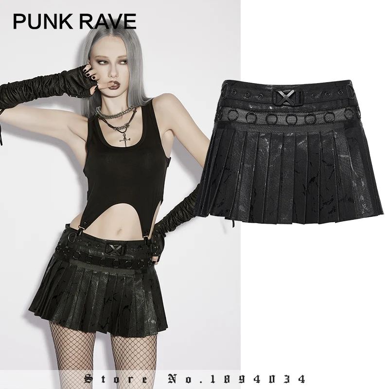 PUNK RAVE Women's Punk Low Waist Rubberized Twill A-line Pleated Skirt Metal Rings Webbing Daily Personality Short Skirts
PUNK RAVE Women's Punk Low Waist Rubberized Twill A-line Pleated Skirt Metal Rings Webbing Daily Personality Short Skirts