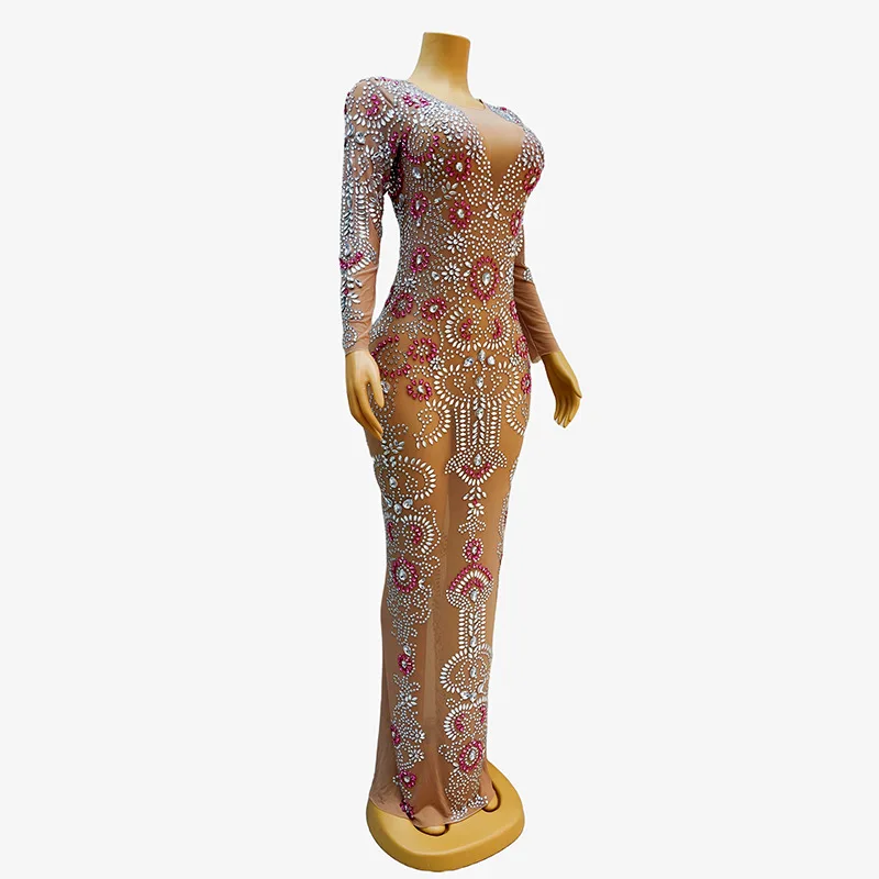 Stylish and sexy mesh hot diamond dress perspective slim fit jumpsuit stage host performance suit
Stylish and sexy mesh hot diamond dress perspective slim fit jumpsuit stage host performance suit