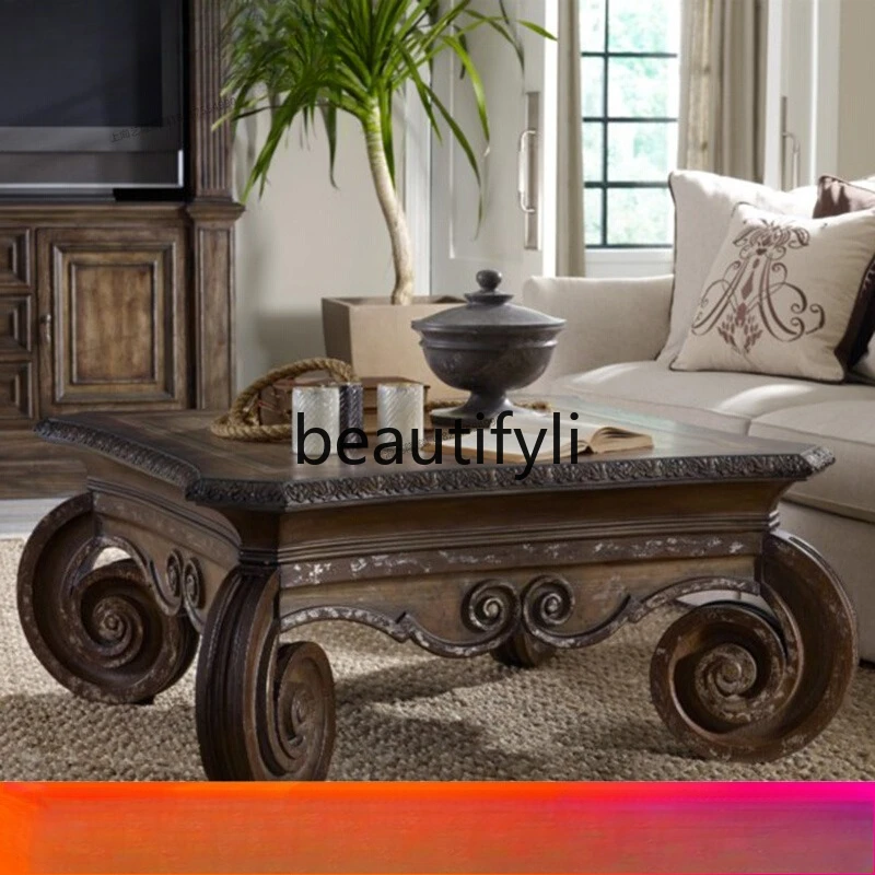 American Style Solid Wood Coffee Table French Vintage Distressed Square Coffee Table European Style Oak Carved Tea Table
American Style Solid Wood Coffee Table French Vintage Distressed Square Coffee Table European Style Oak Carved Tea Table