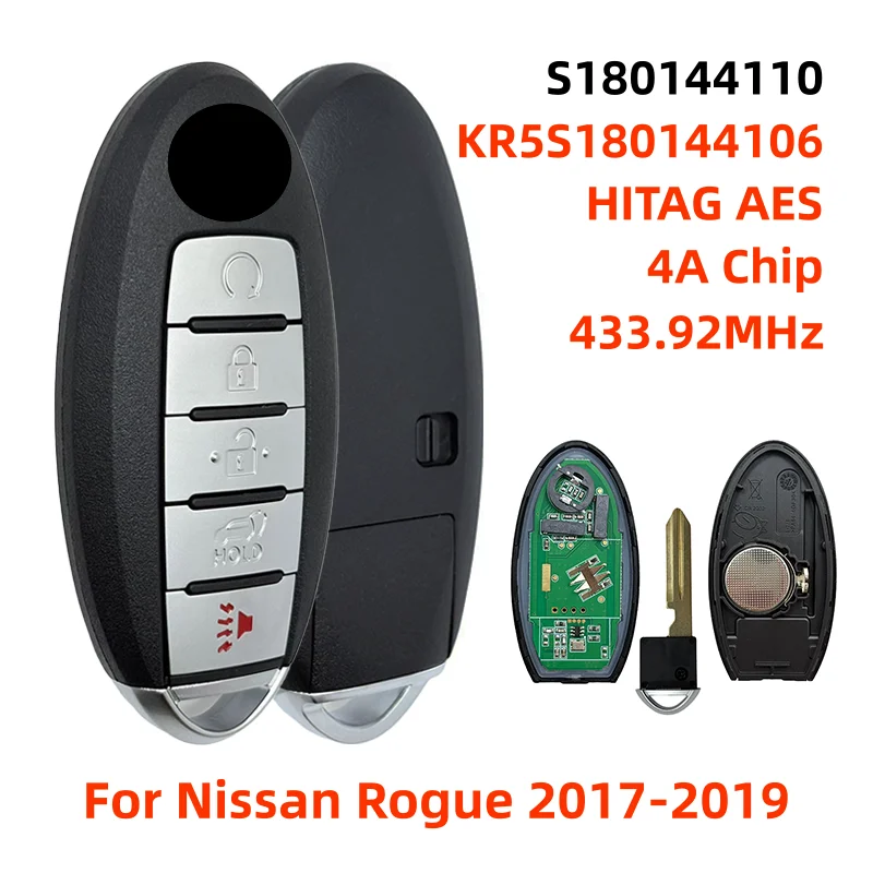KR5S180144106 S180144110 5 Buttons Proximity Smart Remote Key Fob 433.92MHz 4A HITAG AES Chip For Nissan Rogue 2017-2019
KR5S180144106 S180144110 5 Buttons Proximity Smart Remote Key Fob 433.92MHz 4A HITAG AES Chip For Nissan Rogue 2017-2019