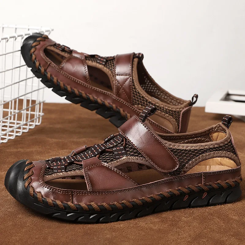 Men's new summer leather sandals with fashionable and breathable stitching design, casual shoes in sizes 38-48, beach shoes
Men's new summer leather sandals with fashionable and breathable stitching design, casual shoes in sizes 38-48, beach shoes
