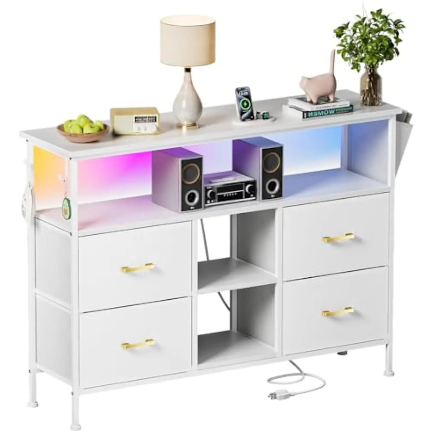 LED TV Stand with Power Outlet for Living Room, TV Media Console for TVs 50 Inch, Modern Dresser TV Stand with 4 Fabric Drawers
LED TV Stand with Power Outlet for Living Room, TV Media Console for TVs 50 Inch, Modern Dresser TV Stand with 4 Fabric Drawers