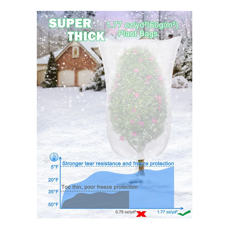 ABFS Plant Covers Freeze Protection Jacket, 2.6Ft X 4Ft Reusable Winter Drawstring Plant Covers With Zipper 4 Pack
ABFS Plant Covers Freeze Protection Jacket, 2.6Ft X 4Ft Reusable Winter Drawstring Plant Covers With Zipper 4 Pack