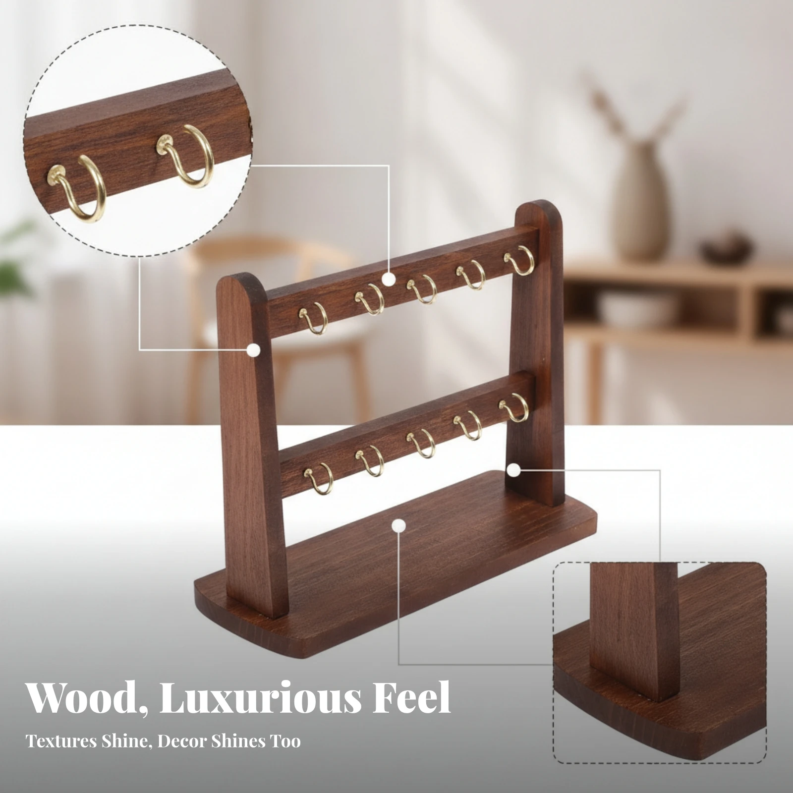 Rustic Style Tabletop Key Holder Metal Hooks Wooden Display Rack Home Organizer Wooden Key Rack Rounded Top for Storage
Rustic Style Tabletop Key Holder Metal Hooks Wooden Display Rack Home Organizer Wooden Key Rack Rounded Top for Storage