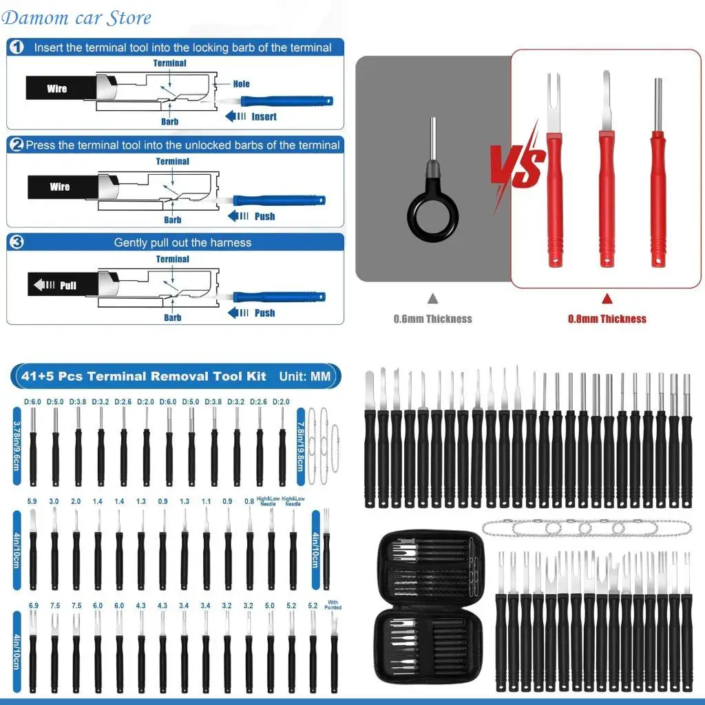A2UC Ergonomic Terminals Removal Tool Set for Automotive Electrical System Repair Work
A2UC Ergonomic Terminals Removal Tool Set for Automotive Electrical System Repair Work