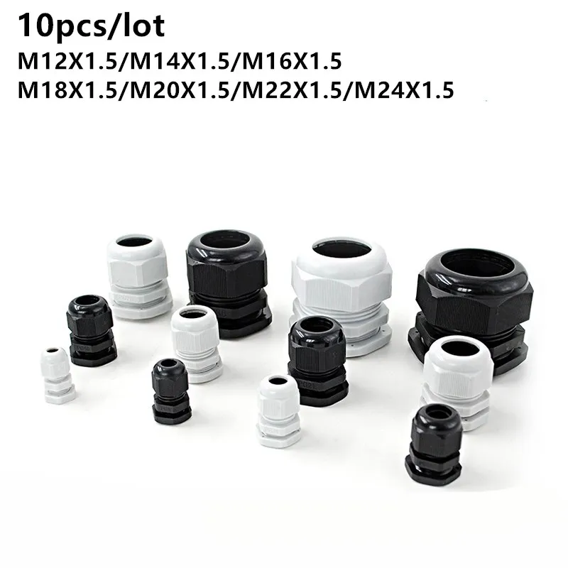 10pcs/lot IP68 M12x1.5 for 3-6.5mm M16x1.5 M20x1.5 M22 Wire Cable CE White/Black Waterproof Nylon Plastic Cable Gland Connector
10pcs/lot IP68 M12x1.5 for 3-6.5mm M16x1.5 M20x1.5 M22 Wire Cable CE White/Black Waterproof Nylon Plastic Cable Gland Connector