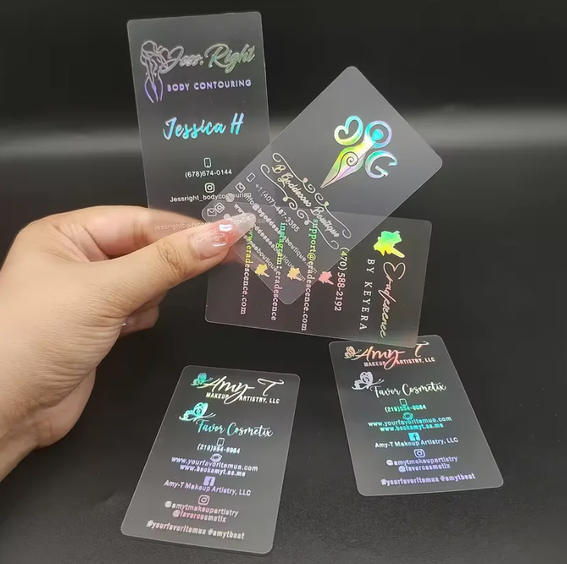 Customized 0.38mm holographic neon transparent PVC business card foil with gold single-sided flash design plastic card
Customized 0.38mm holographic neon transparent PVC business card foil with gold single-sided flash design plastic card