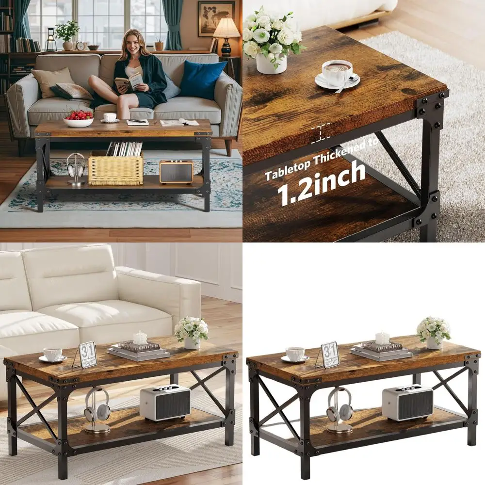 Rustic Brown 2-Tier Wood Coffee Table with Metal Frame, 40 Long for Living Room
Rustic Brown 2-Tier Wood Coffee Table with Metal Frame, 40 Long for Living Room