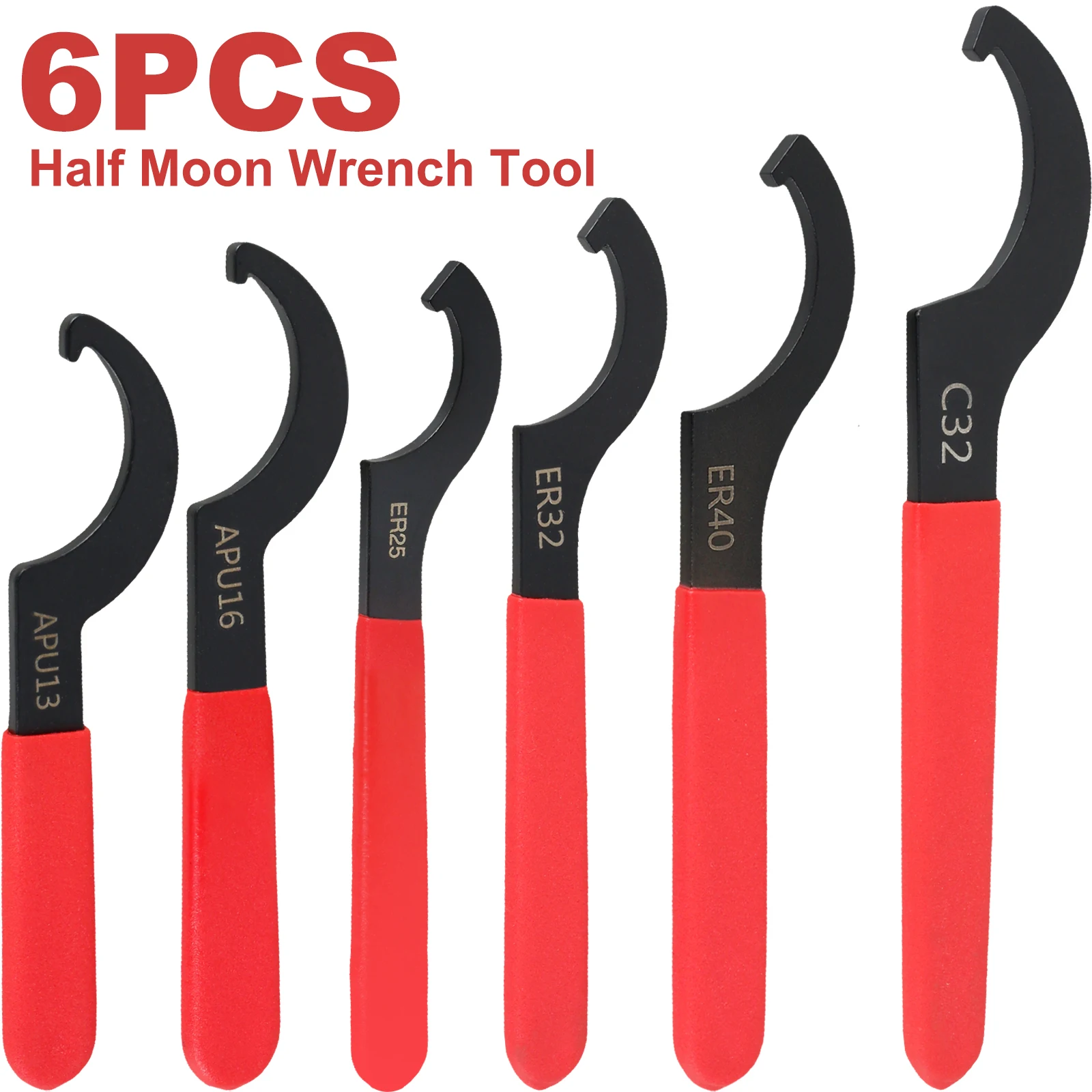 6Pcs Hook Wrench Tool Set Universal C-shaped Spanner 45# Steel Rustproof Half Moon Wrench Tool for Shock Adjustment Car Repair
6Pcs Hook Wrench Tool Set Universal C-shaped Spanner 45# Steel Rustproof Half Moon Wrench Tool for Shock Adjustment Car Repair