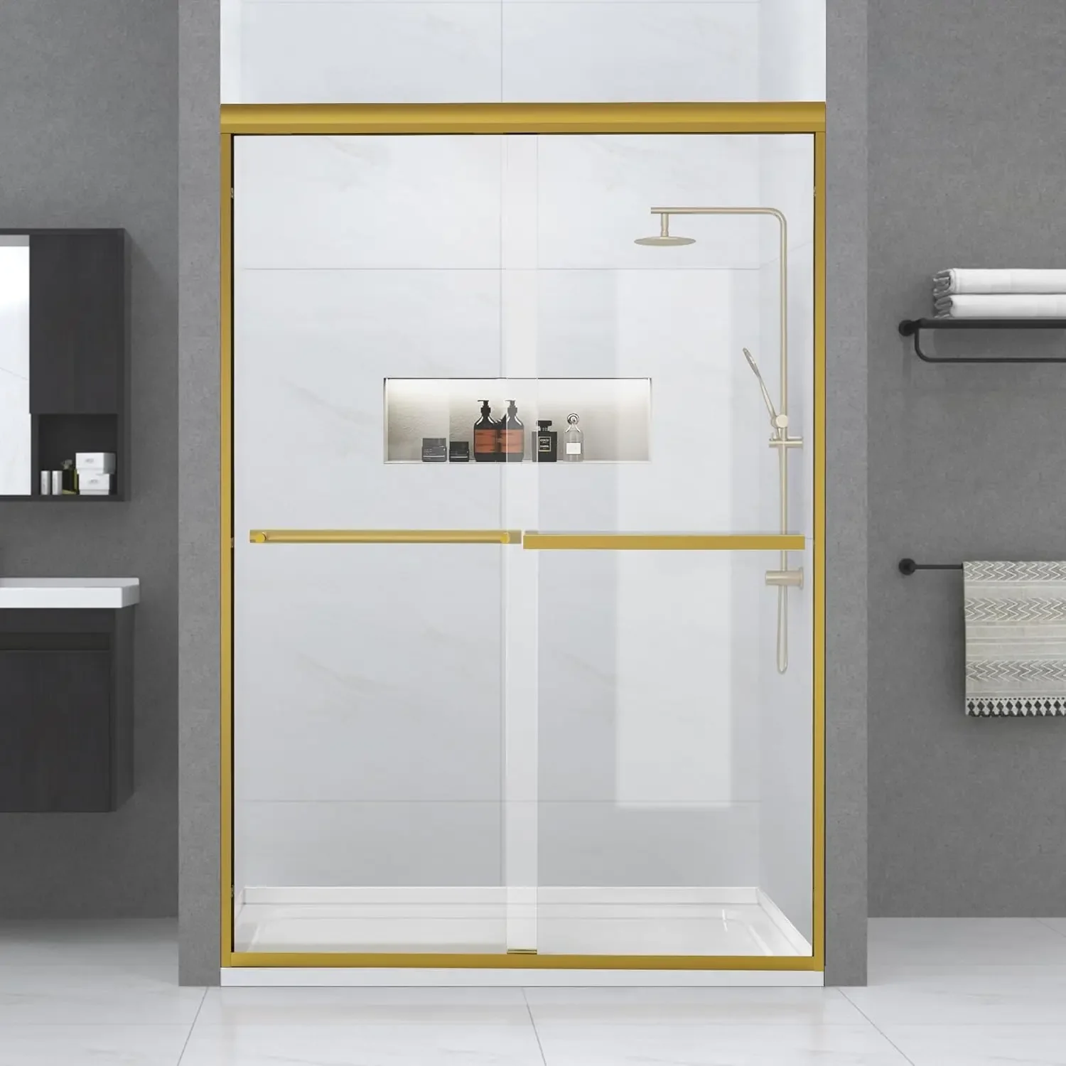 Bathroom Shower Door, 56"-60" W×76" H Framed Double Sliding Glass Shower Door, 1/4"(6mm) Thick Clear Tempered Glass Door with Ha
Bathroom Shower Door, 56"-60" W×76" H Framed Double Sliding Glass Shower Door, 1/4"(6mm) Thick Clear Tempered Glass Door with Ha