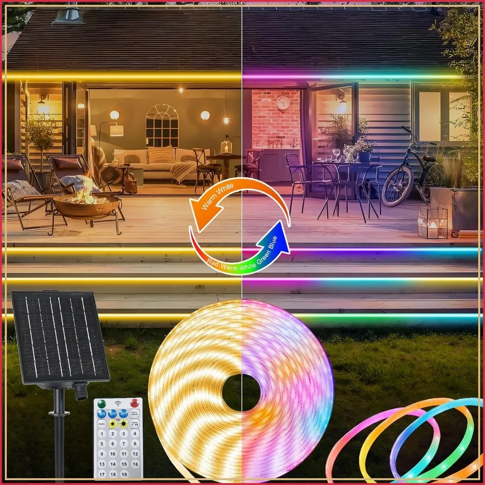32.8Ft Dual Color Changing Solar LED Strip Lights Outdoor, IP68 Waterproof with Timer Remote, Self-Adhesive Cuttable for Yard Garden Decor
32.8Ft Dual Color Changing Solar LED Strip Lights Outdoor, IP68 Waterproof with Timer Remote, Self-Adhesive Cuttable for Yard Garden Decor
