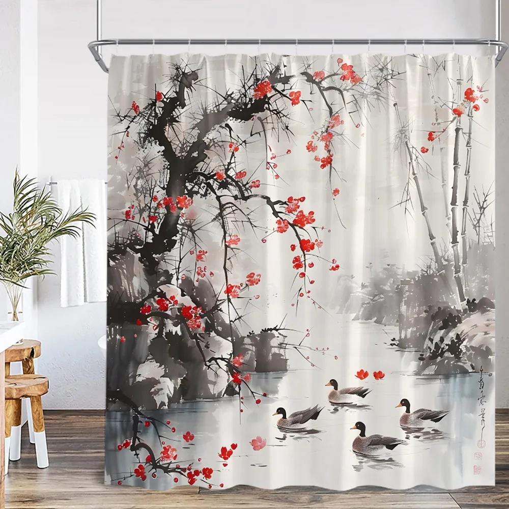 Ink Painting Shower Curtain Mountain Stream Red Blossom Flower Birds Chinese Asian Bathroom Decor Classical Bathtub Curtain
Ink Painting Shower Curtain Mountain Stream Red Blossom Flower Birds Chinese Asian Bathroom Decor Classical Bathtub Curtain