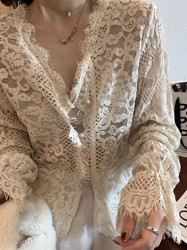 Fur Collar Lace Hollow out V-Ne Women's Spring Autumn High-End Sensation Slim Fit Top Korean Sle Long Sve Dr
Fur Collar Lace Hollow out V-Ne Women's Spring Autumn High-End Sensation Slim Fit Top Korean Sle Long Sve Dr