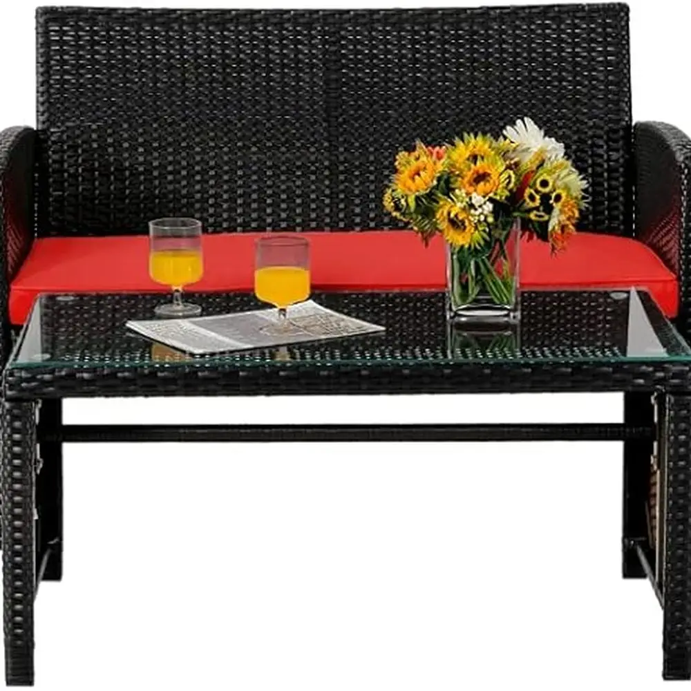 Pieces Rattan Furniture Set, Outdoor Conversation Set w/Chair & Loveseat & Tempered Glass Coffee Table, Suitable for Garden, Bac
Pieces Rattan Furniture Set, Outdoor Conversation Set w/Chair & Loveseat & Tempered Glass Coffee Table, Suitable for Garden, Bac