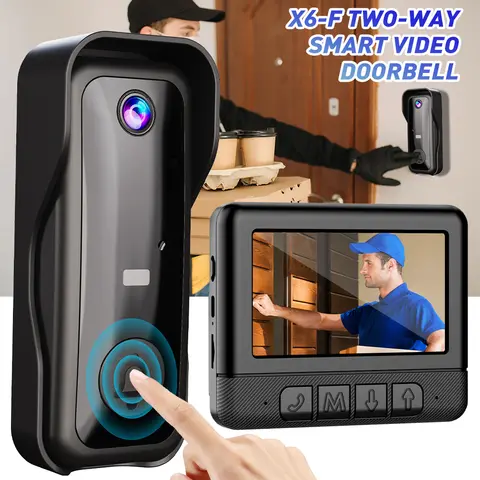 X6 Smart Video Doorbell Camera Bundle with 4.3 Inch Display for Home Use Wireless Video Intercom, Infrared HD Night Vision