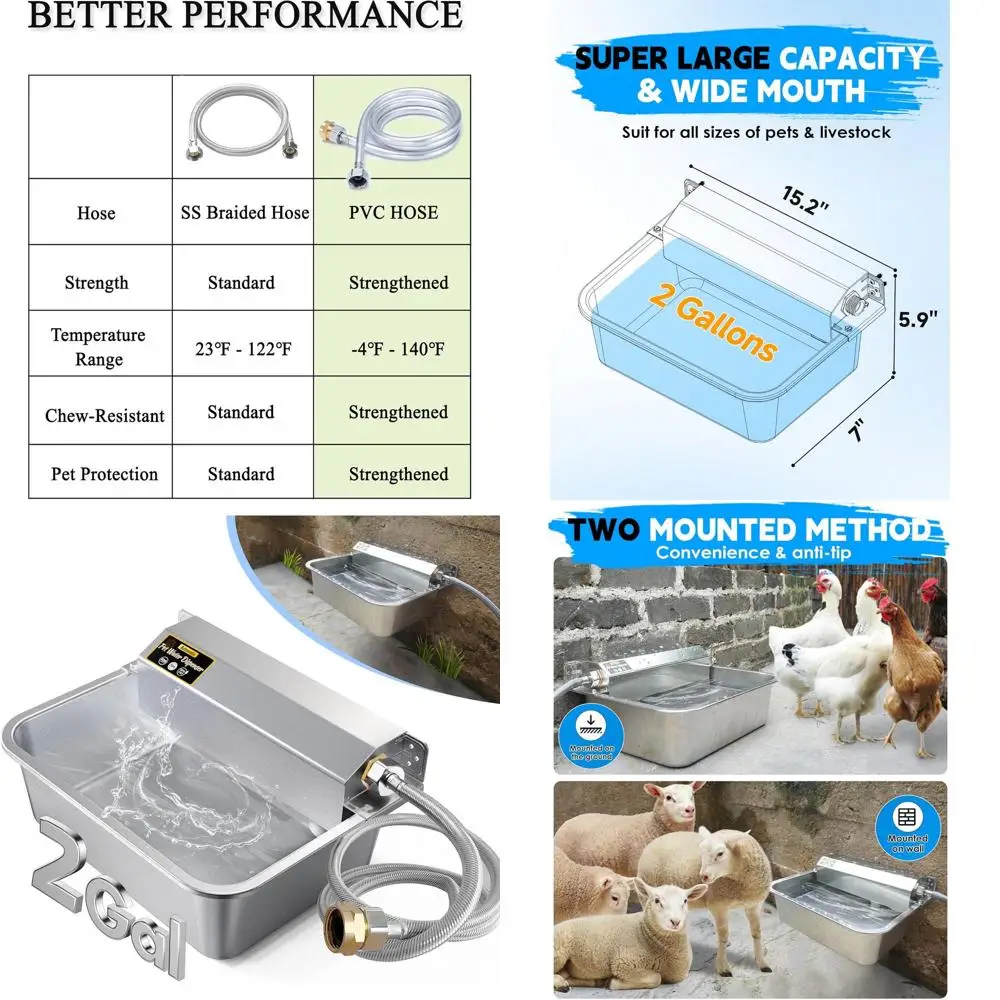 Автоматическая поилка для домашних животных из нержавеющей стали, 2 галлона, для использования в помещении и на открытом воздухе, с защитой от опрокидывания, с широким горлышком, с автоматическим наполнением, подходит для крана GHT 3/4
Автоматическая поилка для домашних животных из нержавеющей стали, 2 галлона, для использования в помещении и на открытом воздухе, с защитой от опрокидывания, с широким горлышком, с автоматическим наполнением, подходит для крана GHT 3/4