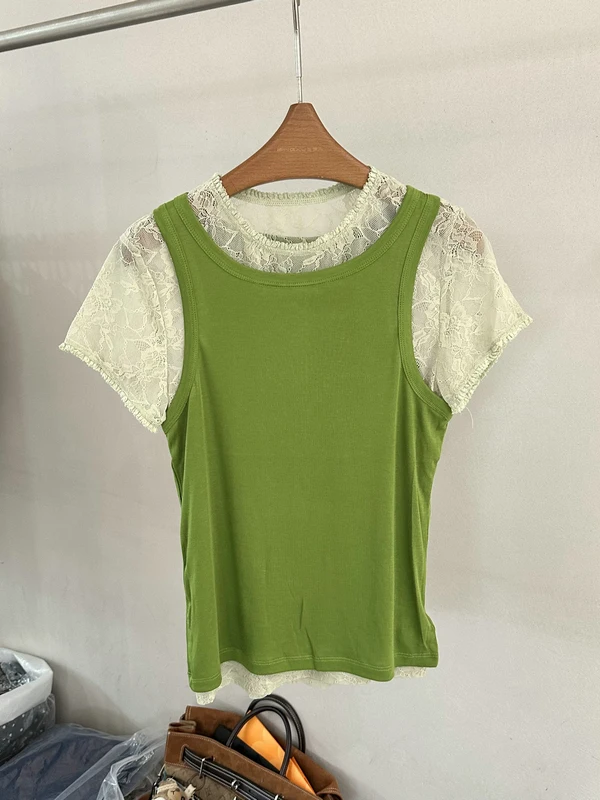 Korean Style Soft Lace Inner Cotton Outer Vest Layered Top Women's Summer Shirt Loose Fit Short Sleeve round Neck
Korean Style Soft Lace Inner Cotton Outer Vest Layered Top Women's Summer Shirt Loose Fit Short Sleeve round Neck